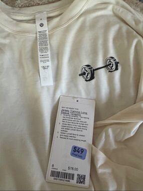 lululemon athletica Cream Long Sleeve Jersey Training Tee with Barbell Baddie